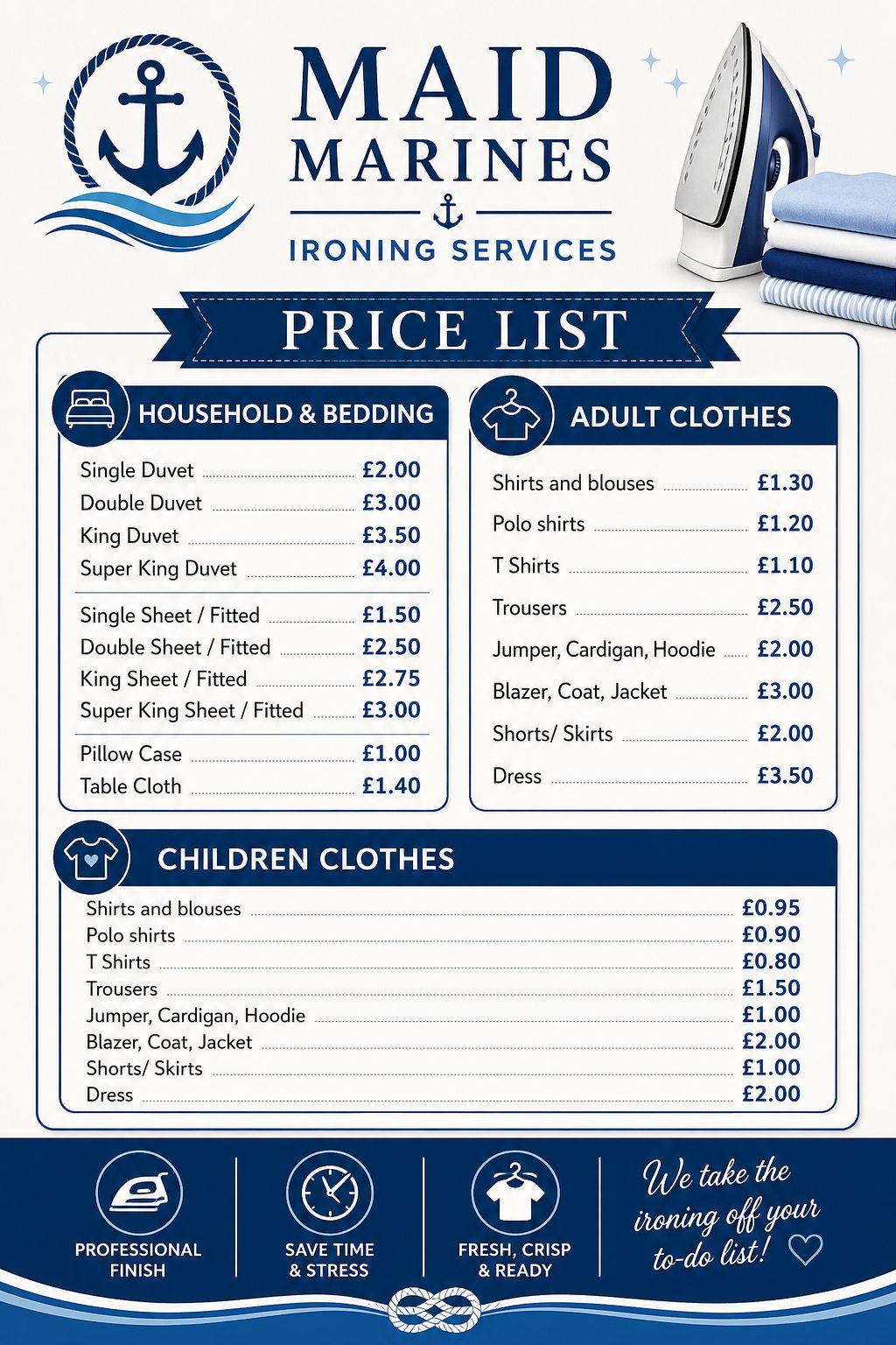 Ironing Service, Domestic Ironing Abney, Aldercar, Alderwasley, Aldwark, Alfreton, Alicehead, Alkmonton, Alport, Alton, Ambergate, Anacrehill, Ann Croft, Apperknowle, Appleby Magna, Arkwright Town, Arleston, Ashbourne, Ashleyhay, Ashover, Ashover Hay, Aston Heath, Aston Dales, Astwith, Atlow, Bagshaw, Bakewell, Ballidon, Bamford, Barlborough, Barrow, Barton, Baslow, Beeley, Beighton, Belper, Belper Lane End, Bentinck, Biggin, Birch Vale, Birchover, Birdholme, Blackwell, Bolsover, Bonsall, Borrowash, Botany Bay, Boylestone, Boylestonfield, Boythorpe, Brackenfield, Bradbourne, Bradley, Bradwell, Brailsford, Bramley Vale, Bramley, Brampton, Brassington, Breadsall, Breaston, Bretby, Brightgate, Brimington, Brough, Bullbridge, Burbage, Burnaston, Butterley, Buxton, Buxworth, Caldwell, Calke, Callow, Calow, Calver, Carr Vale, Carsington, Castle Gresley, Castleton, Chaddesden, Chapel-en-le-Frith, Charlestown, Charlesworth, Chellaston, Chelmorton, Chesterfield, Chinley, Chisworth, Church Broughton, Church Gresley, Clay Cross, Clifton, Clowne, Coal Aston, Codnor, Combs, Cotmanhay, Coton in the Elms, Cressbrook, Creswell Model Village, Creswell, Crich, Cromford, Crowdecote, Croxall, Curbar, Dalbury, Dale Abbey, Darley Abbey, Darley Dale, Denby, Derby, Dinting, Dinting Vale, Doe Lea, Donisthorpe, Dore, Dove Holes, Doveridge, Draycott, Dronfield, Duckmanton, Duffield, Earl Sterndale, Eckington, Edale, Edensor, Edingale, Edlaston, Egginton, Egstow, Elmton, Elton, Elvaston, Etwall, Eyam, Fairfield, Fenny Bentley, Findern, Flagg, Foolow, Foremark, Foston, Fritchley, Froggatt, Gamesley, Glapwell, Glossop, Golden Valley, Grangemill, Grassmoor, Great Cubley, Great Hucklow, Great Longstone, Great Wilne, Greenhillocks, Grindleford, Hackenthorpe, Hadfield, Hague Bar, Halfway, Hammersmith, Harehill, Harlesthorpe, Harpur Hill, Hartington, Hasland, Hassop, Hathersage, Hatton, Hayfield, Hazelwood, Heage, Heanor, Heath, Higham, Higher Dinting, Hilcote, Hilton, Hodthorpe, Hognaston, Holbrook, Hollington, Hollingwood, Holmesfield, Holmewood, Holmgate, Holymoorside, Hope, Hopton, Hopwell, Horsley, Horsley Woodhouse, Hulland, Hulland Ward, Hungry Bentley, Idridgehay, Ilkeston, Ingleby, Ironville, Kedleston, Kelstedge, Kilburn, Killamarsh, King Sterndale, Kings Newton, Kirk Hallam, Kirk Ireton, Kirk Langley, Kniveton, Langley Mill, Langwith, Langwith Junction, Leabrooks, Lees, Linton, Little Chester, Little Cubley, Little Eaton, Little Hucklow, Little Longstone, Littlemoor, Littleover, Litton, Long Duckmanton, Long Eaton, Longcliffe, Longford, Loscoe, Lower Birchwood, Lullington, Mackworth, Makeney, Mapleton, Mapperley, Marehay, Markeaton, Marple Bridge, Marsh Lane, Marston Montgomery, Marston on Dove, Mastin Moor, Matlock, Matlock Bath, Measham, Melbourne, Mellor, Meynell Langley, Mickleover, Middle Handley, Middleton-by-Wirksworth, Middleton-by-Youlgreave, Milford, Millthorpe, Milltown, Monyash, Morley, Morton, Mosborough, Nether Haddon, New Bolsover model village, New Houghton, New Mills, New Whittington, Newbold, Newhall, Newton Solney, Newton, Norbury, North Wingfield, Oakerthorpe, Oaks Green, Ockbrook, Old Brampton, Old Glossop, Old Tupton, Old Whittington, Osmaston, Over Haddon, Padfield, Padley, Parwich, Peak Dale, Peak Forest, Peasehill, Pentrich, Pikehall, Pilsley, Pinxton, Pleasley, Poolsbrook, Quarndon, Radbourne, Renishaw, Repton, Riddings, Ridgeway, Ripley, Risley, Rodsley, Rosliston, Rowarth, Rowland, Rowsley, Rushop, Sandiacre, Sawley, Scarcliffe, Scropton, Shallcross, Shardlow, Shatton, Sheldon, Shipley, Shirebrook, Shirland, Shirley, Shottle, Shuttlewood, Simmondley, Slaley, Smalley Common, Smalley, Smisby, Snelston, Somercotes, South Normanton, South Wingfield, Spinkhill, Spondon, Staden, Stainsby, Stanfree, Stanley Common, Stanley, Stanton by Bridge, Stanton in Peak, Stanton-by-Dale, Stapenhill, Staveley, Stone Edge, Stonebroom, Stoney Middleton, Stoneyford, Stretton en le Field, Stretton, Sturston, Sudbury, Sutton on the Hill, Sutton Scarsdale, Swadlincote, Swanwick, Swarkestone, Taddington, Tapton, Temple Normanton, Thornhill, Thorpe, Thurvaston, Tibshelf, Ticknall, Tideswell, Tissington, Totley, Troway, Trusley, Tunstead Milton, Tunstead, Tupton, Turnditch, Twyford, Unstone, Upper Birchwood, Upper Hackney, Wadshelf, Waingroves, Walton-on-Trent, Wardlow, Wessington, West Broughton, West Hallam, Westhouses, Weston Underwood, Weston-on-Trent, Westthorpe, Whaley, Whaley Bridge, Whaley Thorns, Whatstandwell, Wheston, Whitwell Common, Whitwell, Willesley, Willington, Windley, Wingerworth, Winshill, Winster, Wirksworth, Woodhead, Cheshire, Woodseats, Woodville, Woolley Bridge, Woolley Moor, Woolley, Wormhill, Yeaveley, Youlgreave